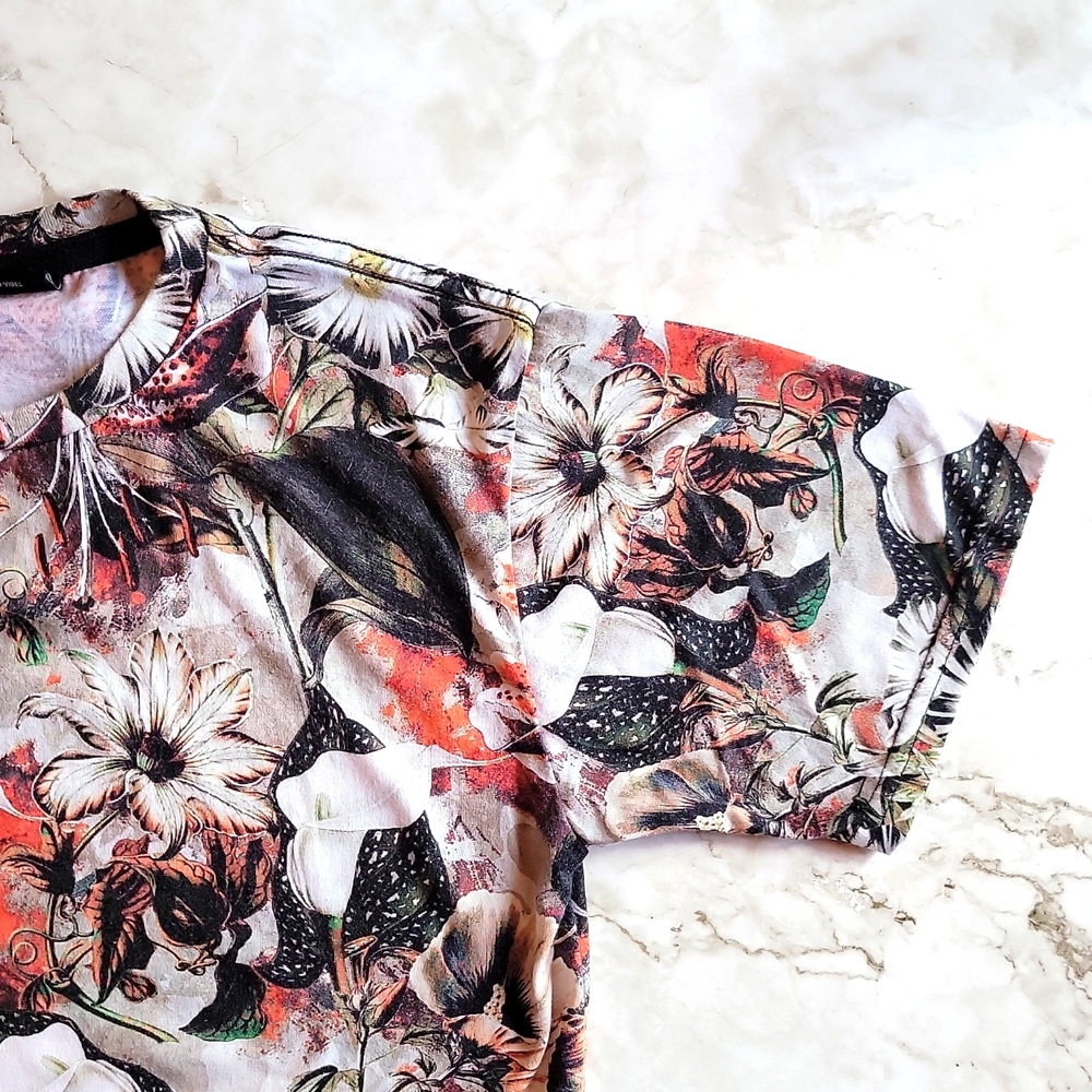 iEDM Men's XS extra small tshirt orange and white floral print - Picture 3 of 3